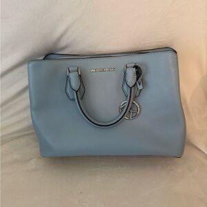 Michael Kors Light Blue Leather Satchel with Logo Charm